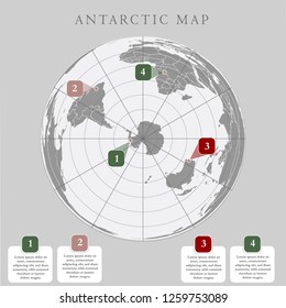 Antarctida, Antarctic Region And South Pole Map.