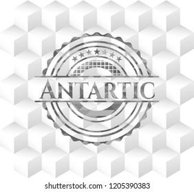 Antartic realistic grey emblem with cube white background