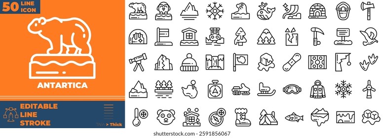 Antartica Line Editable Icons set. Vector illustration in modern thin line style of antartica icons: alaska, arctic, pole, etc