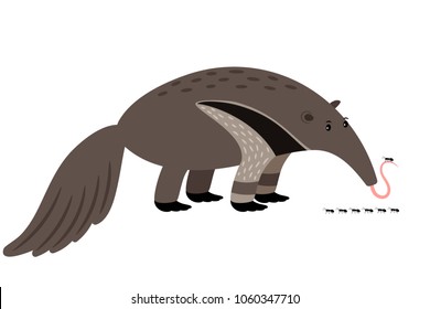 Ant-eater cartoon animal icon isolated on white background, vector illustration