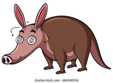 Anteater with dizzy face on white background illustration