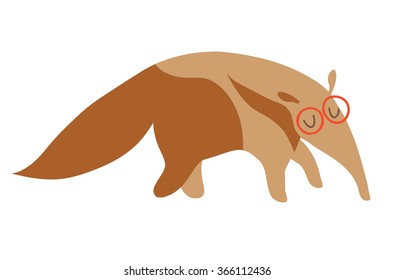 Anteater. Flat cartoon vector illustration, isolate on white  background