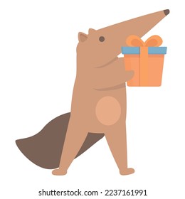 Anteater give gift box icon cartoon vector. Giant animal. Wild style