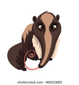 Anteater isolated on white background. Giant anteater in a cartoon style. Vector illustration.