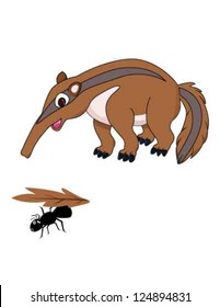 anteater looking at a scared ant