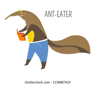 Ant-eater in pants and glasses childish character