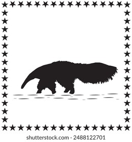 Anteater Silhouette Vector Cute Anteater With Round Star On White Background