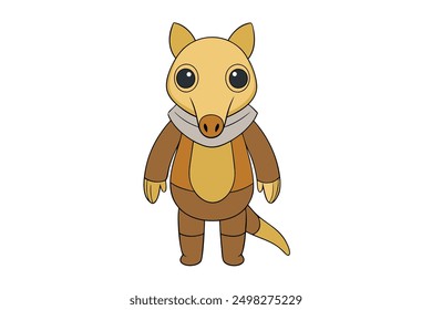 Anteater Vector Illustration, Linocut, Kawaii, Cartoon, Clipart, Line Art Design