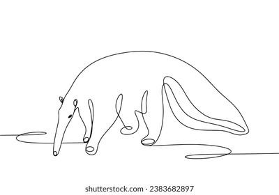 An anteater walks on the ground. World Anteater Day. One line drawing for different uses. Vector illustration.