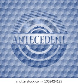 Antecedent blue emblem or badge with abstract geometric pattern background.