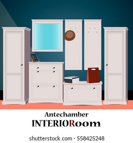 Antechamber design, commode icon, chest of drawers design, cupboard icon, mirror design, hanger design, antechamber illustration