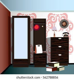 Antechamber design, commode icon, chest of drawers design, cupboard icon, hanger design, antechamber illustration