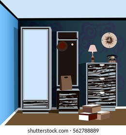 Antechamber design, commode icon, chest of drawers design, cupboard icon, hanger design, antechamber illustration