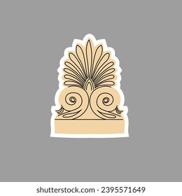 Antefix Greek architectural detail isolated. Located in the Propylaea, Acropolis, Athens. Sticker in beige color with a line. Flat style. Hand drawn Vector illustration.