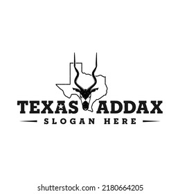 Antelope Addax con plantilla de logotipo de Texas Maps. Exóticos Texas Animal.