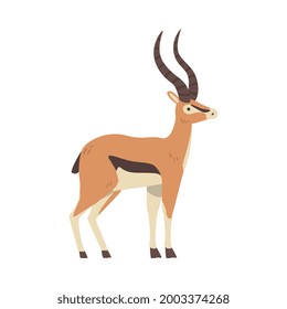 Antelope African Animal, Side View of Wild Herbivore Jungle Animal Cartoon Vector Illustration