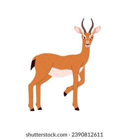 Antelope agile herbivores animal typical for deserts, indigenous to Africa, India and Asia. Antelope character, flat vector illustration isolated on white background.