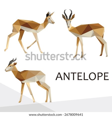 Antelope animal Polygonal Low Poly Vector Set. Abstract vector collection of antelope deer. Deer antelope Low Poly logo set for kids animal book