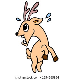 the antelope animals are scared. vector illustration of cartoon doodle sticker draw