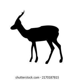 Antelope with antlers, mammal, wild animal, wildlife, vector, illustration in black color, isolated on white background