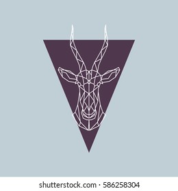 Antelope blesbok in polygonal style. Triangle vector illustration of animal for use as a print on t-shirt and poster. 