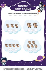 Antelope count and trace worksheets for kids 