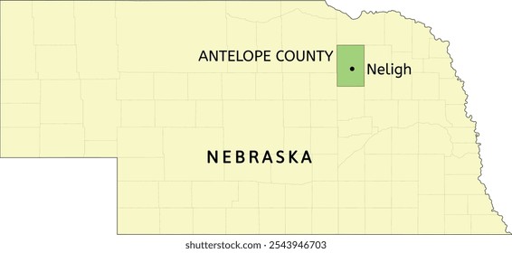 Antelope County and city of Neligh location on Nebraska state map