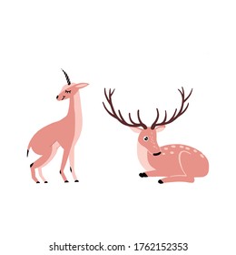 Antelope. Deer. Children's and cute animal illustration. Vector graphics.