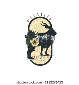 antelope in Double exposure vector for your design, wildlife concept.