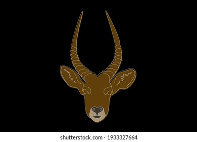 Antelope drawing. Antelope head full face. Simple linear drawing of an antelope. Wild animal