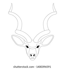antelope face, vector illustration, line drawn front view