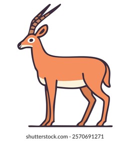 Antelope flat vector illustration isolated on white background. Deer in cartoon style.