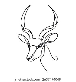Antelope head minimalist drawing. Continuous line art. Vector illustration.