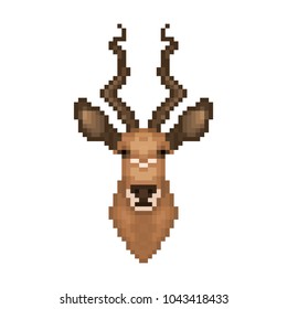 Antelope head in pixel art style. Vector illustration.