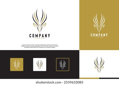 antelope horns and head logo, wild animal symbol, hunting, graphic design template.