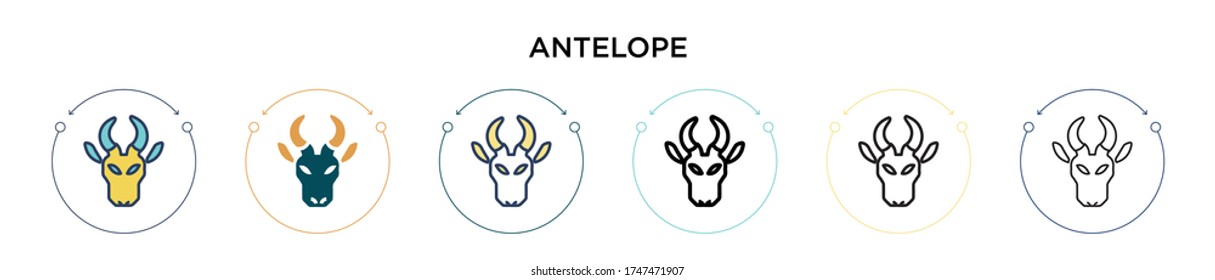 Antelope icon in filled, thin line, outline and stroke style. Vector illustration of two colored and black antelope vector icons designs can be used for mobile, ui, web