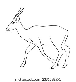 Antelope illustration in doodle style. Vector isolated on a white background. 