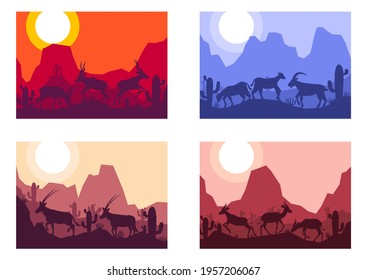 antelope impala goat deer animal desert savanna landscape flat design vector illustration