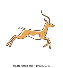 Antelope jumping, cute character for children. Vector illustration in cartoon style for abc book, poster, postcard. Animal alphabet - letter A.