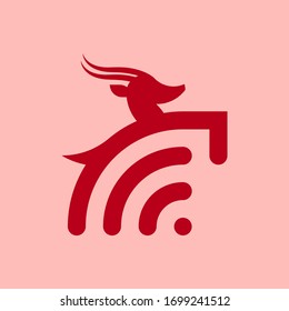 the antelope is jumping over the network logo. This logo is suitable for computer and networking company