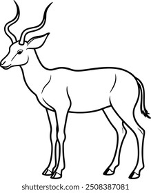 Antelope outline illustration art, smooth line art like silhouette on white background