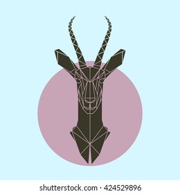 Antelope in polygonal style. Triangle vector illustration of animal for use as a print on t-shirt and poster. Geometric low poly antelope design. Flat gazelle icon.