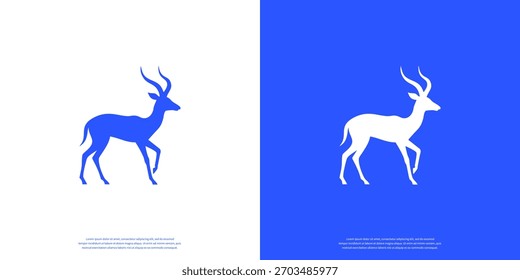 Icono de silueta de antílope. Diseño plano simple y limpio, aislado sobre fondo azul. Plantilla animal moderna perfecta para el logotipo, App, Web y diseño de interfaz de usuario. Ilustración vectorial.