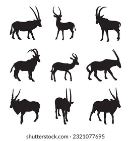 antelope silhouette set collection isolated black on white background vector illustration