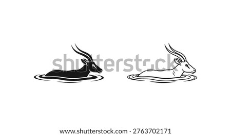 Antelope Silhouettes Nature’s Grace in Water Vector