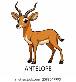 Antelope vector illustration isolated on white background in cartoon style.
