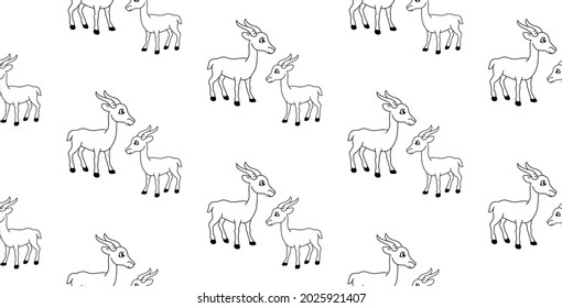 antelopes black outline isolated on white background. seamless pattern for fabric, poster, children's drawing, stock vector illustration background black and white