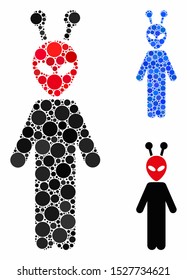 Antenna alien composition of spheric dots in different sizes and color tinges, based on antenna alien icon. Vector dots are composed into blue composition.