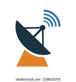 Antenne, Broadcast-Schüssel-Symbol. Glyphische Vektorgrafik EPS.