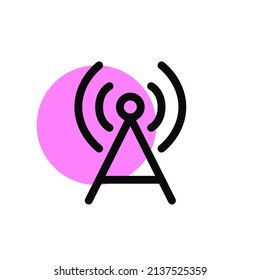 Antenna broadcasting radio or wifi signal. Pixel perfect, editable stroke line art 2 color icon